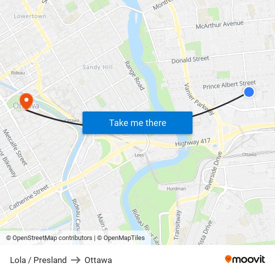 Lola / Presland to Ottawa map