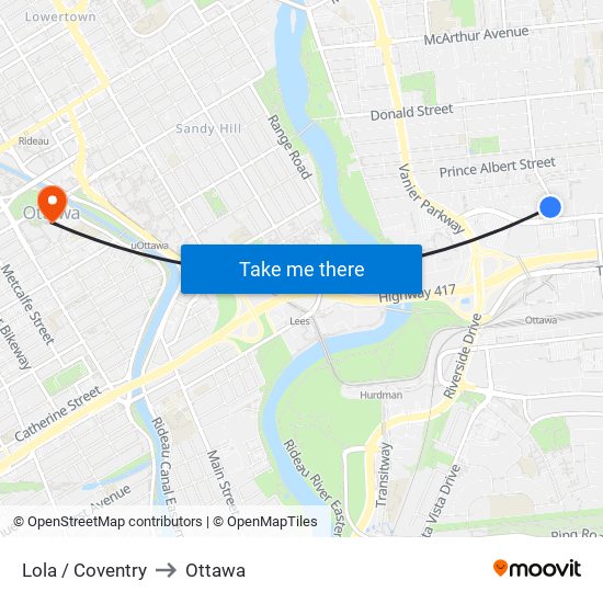 Lola / Coventry to Ottawa map