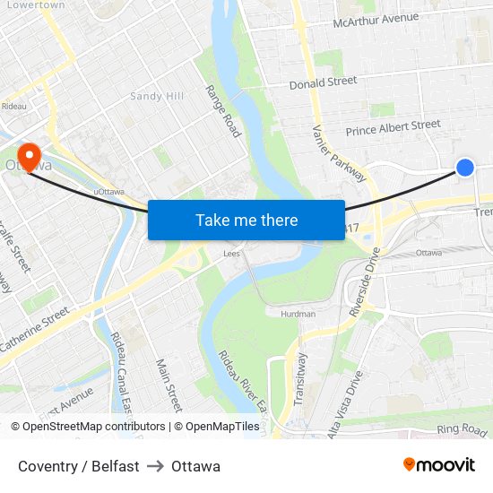 Coventry / Belfast to Ottawa map