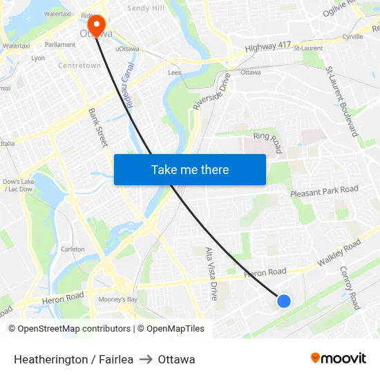 Heatherington / Fairlea to Ottawa map