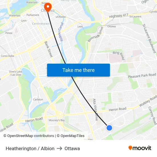 Heatherington / Albion to Ottawa map