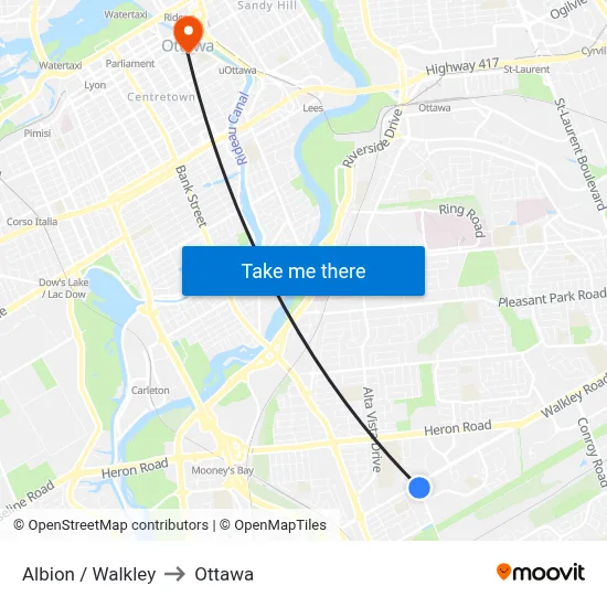 Albion / Walkley to Ottawa map