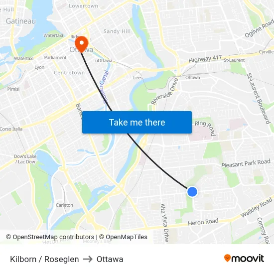 Kilborn / Roseglen to Ottawa map