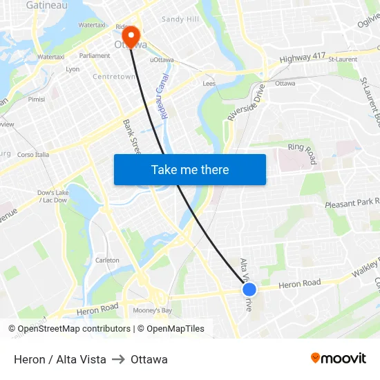 Heron / Alta Vista to Ottawa map