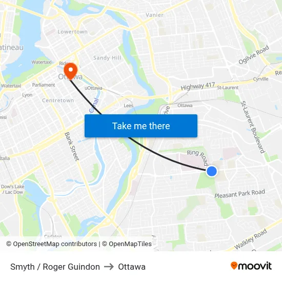 Smyth / Roger Guindon to Ottawa map