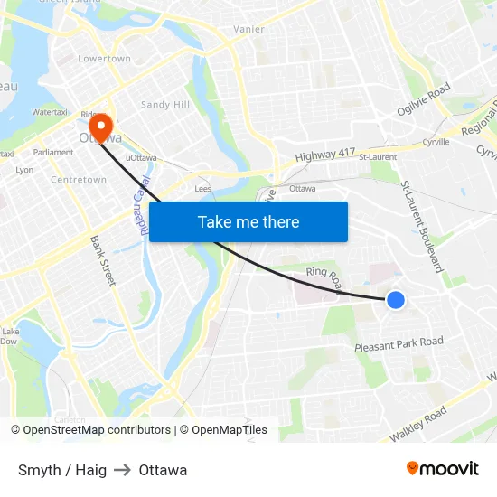 Smyth / Haig to Ottawa map