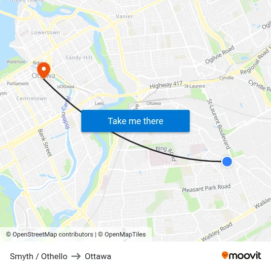 Smyth / Othello to Ottawa map