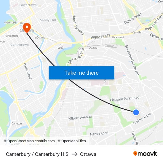 Canterbury / Canterbury H.S. to Ottawa map