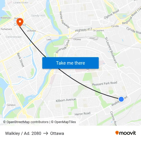 Walkley / Ad. 2080 to Ottawa map