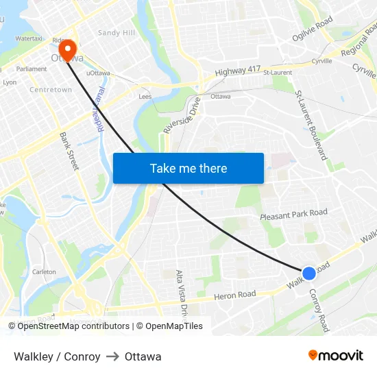 Walkley / Conroy to Ottawa map