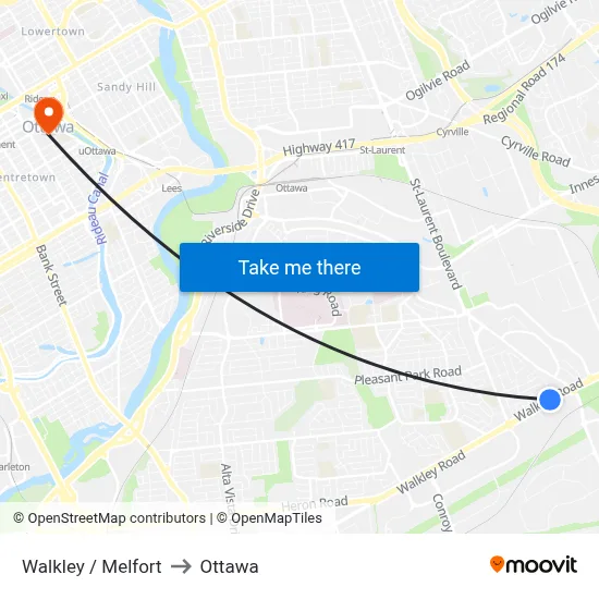 Walkley / Melfort to Ottawa map