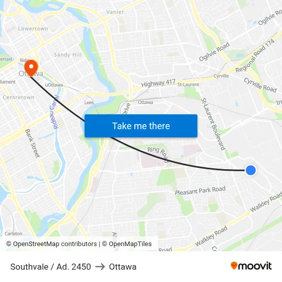 Southvale / Ad. 2450 to Ottawa map