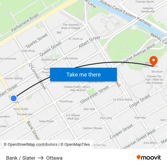 Bank / Slater to Ottawa map
