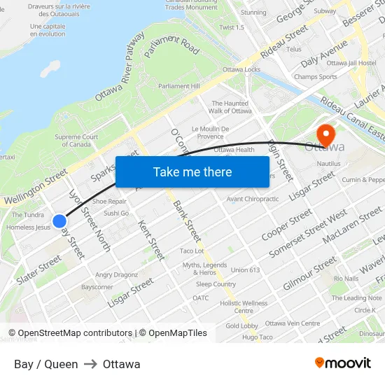Bay / Queen to Ottawa map