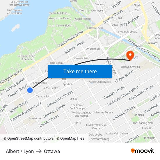 Albert / Lyon to Ottawa map