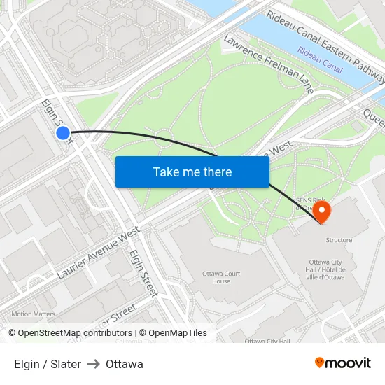 Elgin / Slater to Ottawa map