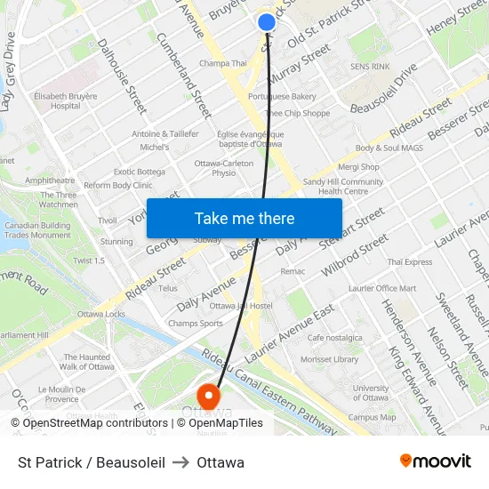 St Patrick / Beausoleil to Ottawa map