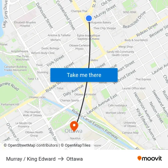 Murray / King Edward to Ottawa map