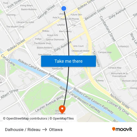 Dalhousie / Rideau to Ottawa map