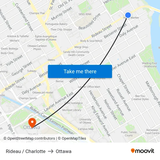 Rideau / Charlotte to Ottawa map