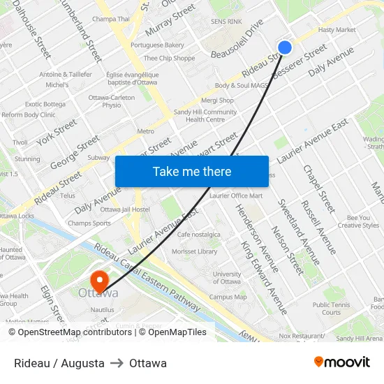 Rideau / Augusta to Ottawa map