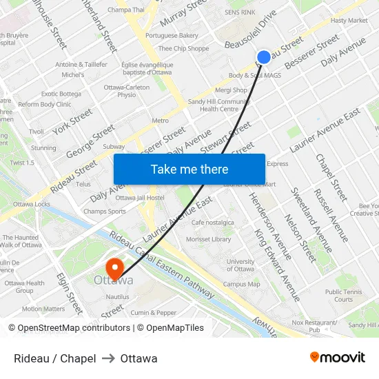 Rideau / Chapel to Ottawa map