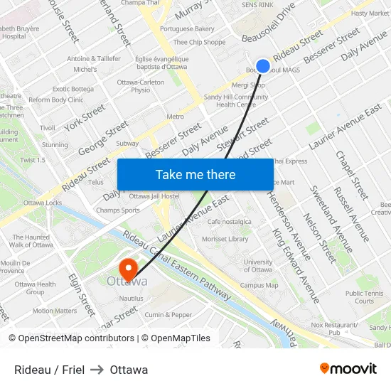 Rideau / Friel to Ottawa map
