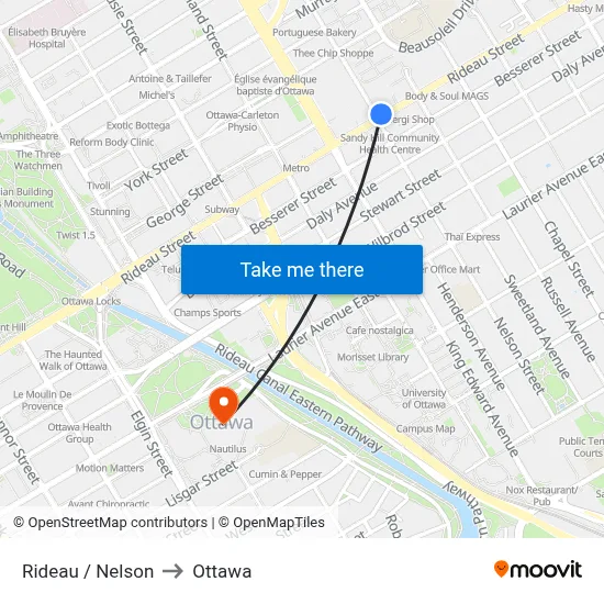Rideau / Nelson to Ottawa map
