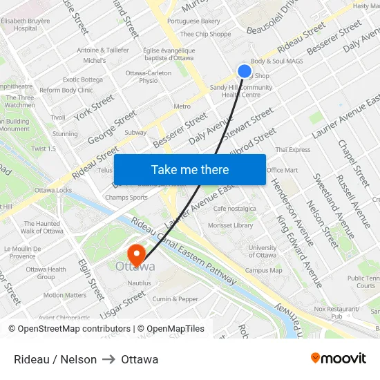 Rideau / Nelson to Ottawa map