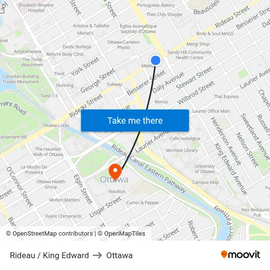 Rideau / King Edward to Ottawa map