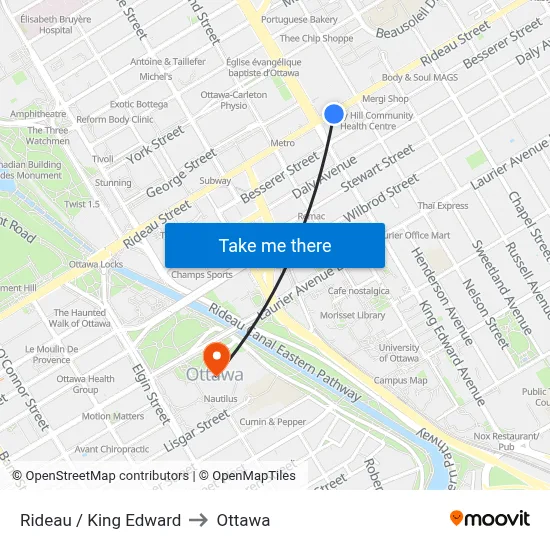 Rideau / King Edward to Ottawa map