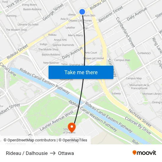 Rideau / Dalhousie to Ottawa map