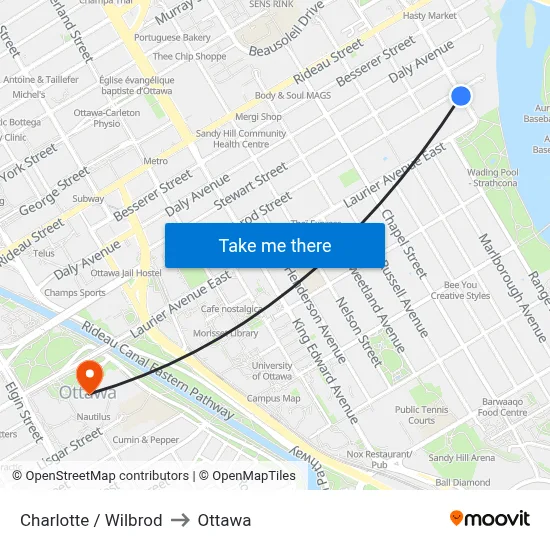 Charlotte / Wilbrod to Ottawa map