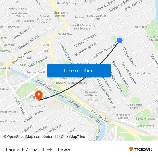 Laurier E / Chapel to Ottawa map
