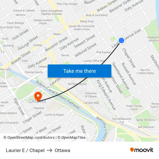 Laurier E / Chapel to Ottawa map