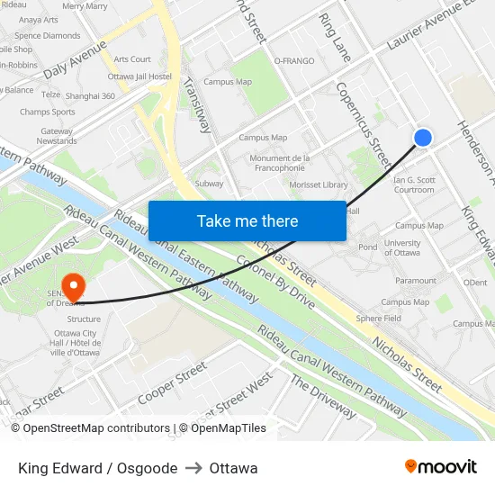 King Edward / Osgoode to Ottawa map