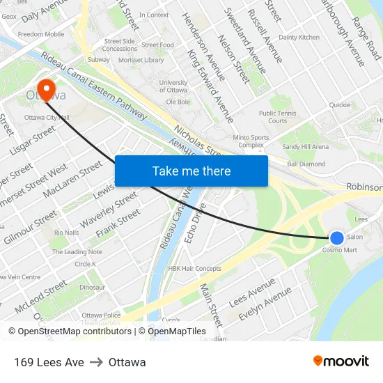 169 Lees Ave to Ottawa map