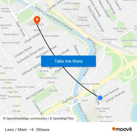 Lees / Main to Ottawa map
