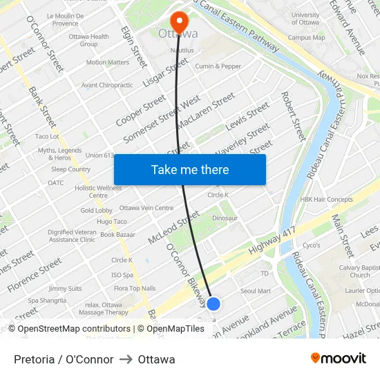 Pretoria / O'Connor to Ottawa map