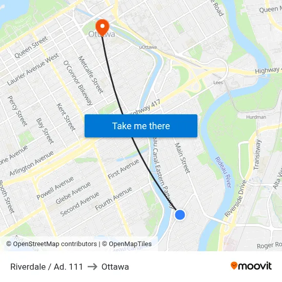 Riverdale / Ad. 111 to Ottawa map