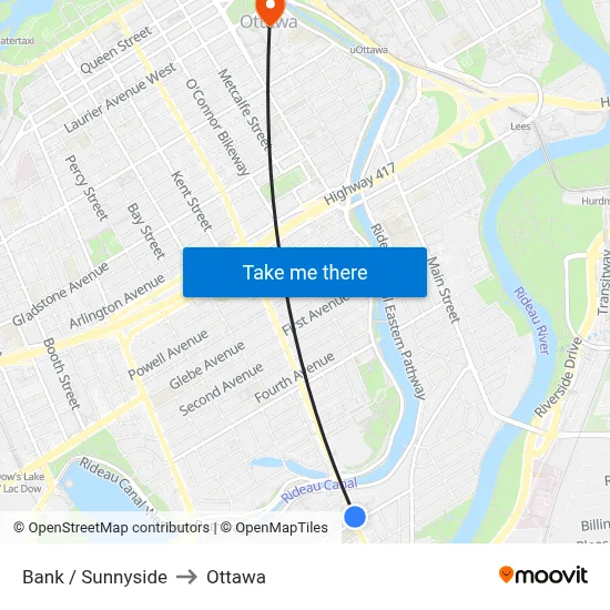 Bank / Sunnyside to Ottawa map