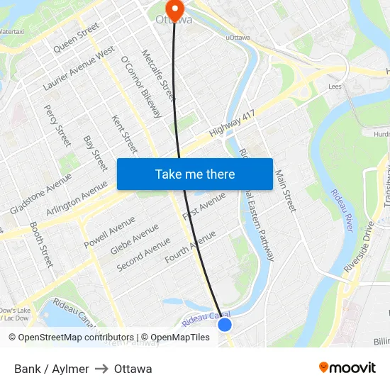 Bank / Aylmer to Ottawa map