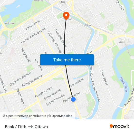 Bank / Fifth to Ottawa map
