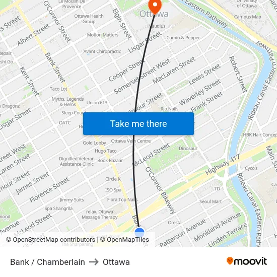 Bank / Chamberlain to Ottawa map