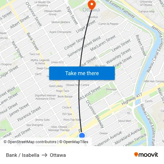 Bank / Isabella to Ottawa map