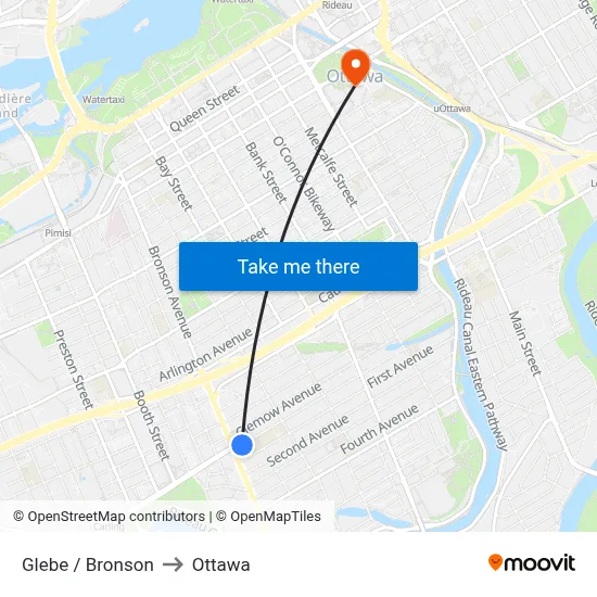 Glebe / Bronson to Ottawa map