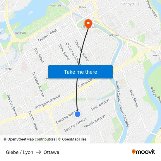 Glebe / Lyon to Ottawa map