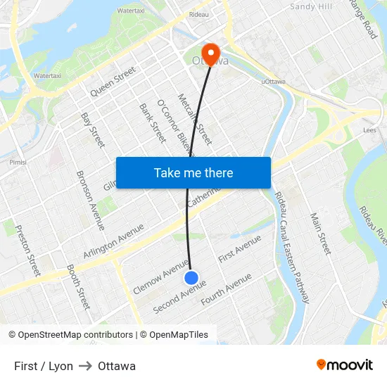 First / Lyon to Ottawa map