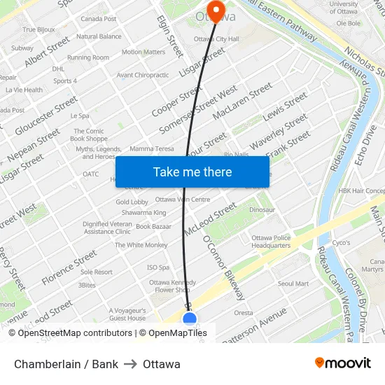 Chamberlain / Bank to Ottawa map