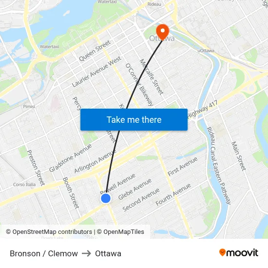 Bronson / Clemow to Ottawa map